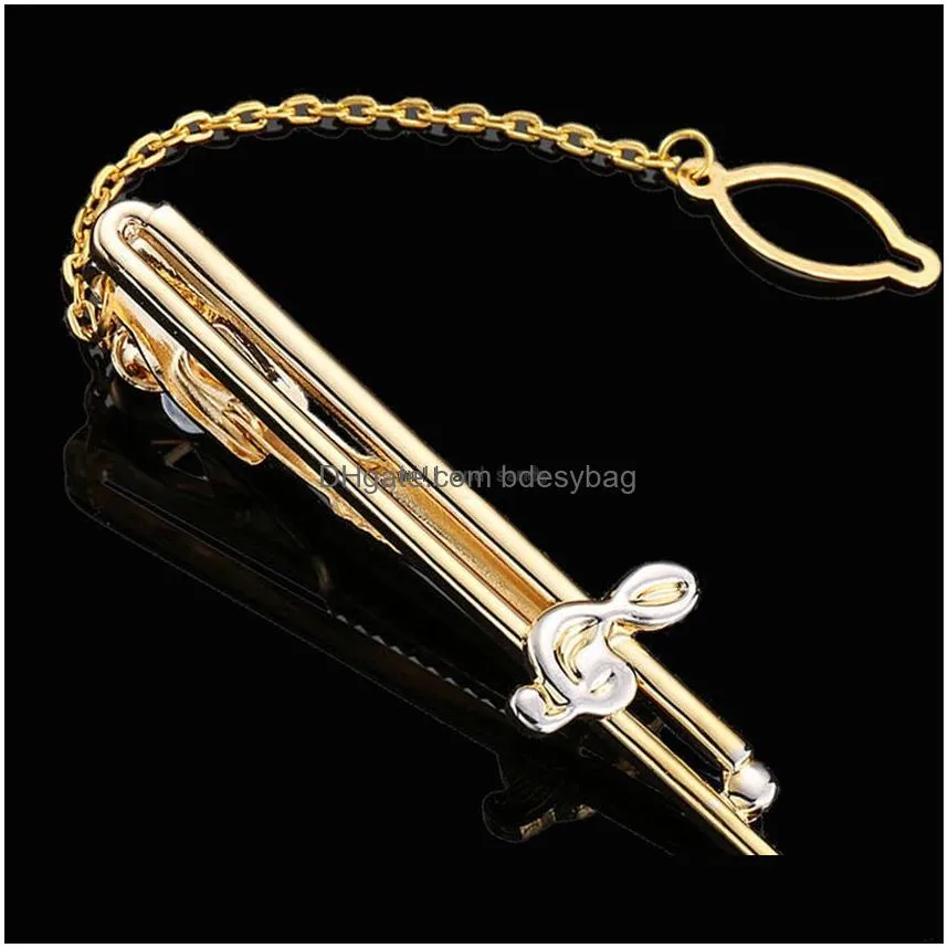 gold color copper musical instrument stripe tie clips shirts business suits tie bar clasps neck links for men fashion jewelry gift will and