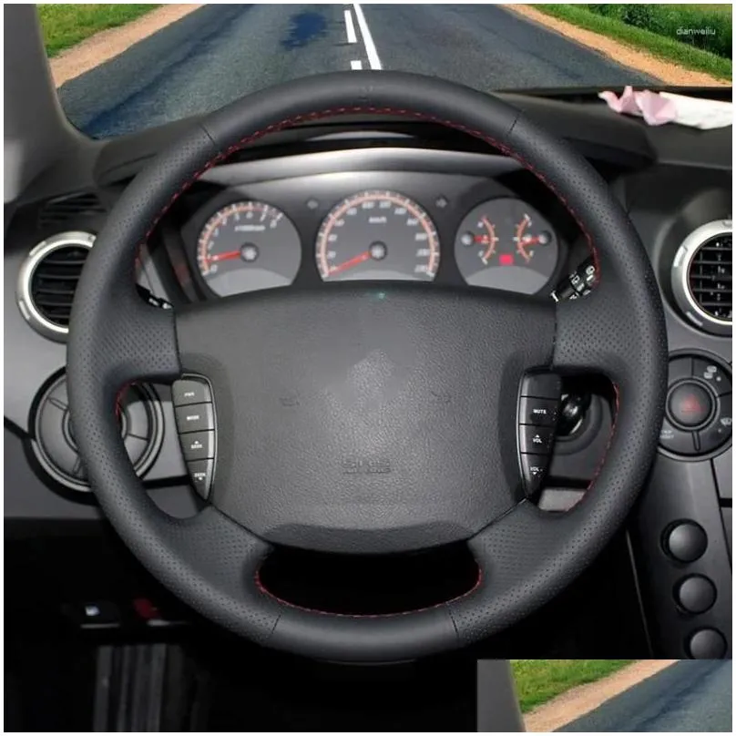 steering wheel covers black artificial leather hand-stitched no-slip car cover for ssangyong actyon kyron accessories