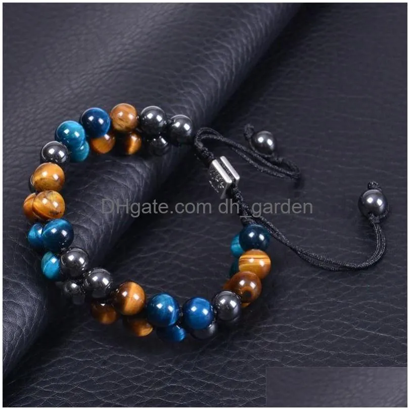 8mm tiger eye hematite double layer natural stone bracelet tree of life adjustable bracelets wristband bangle cuff jewelry