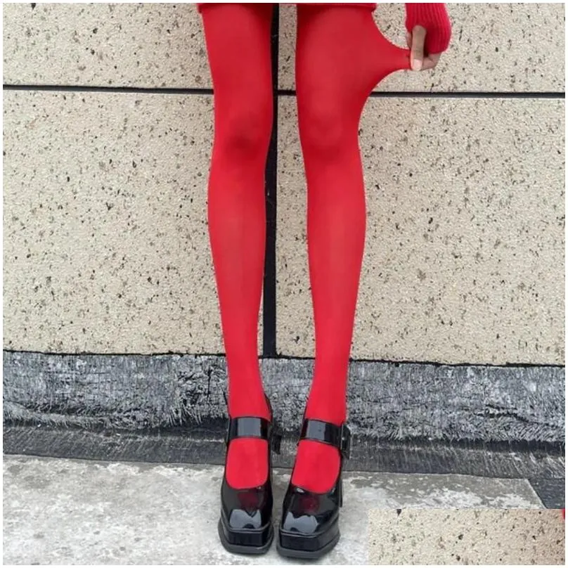 women socks anti-hook red pantyhose stockings elastic seamless tights high waisted leggings heel