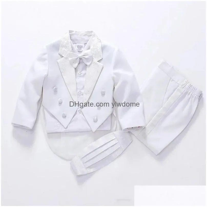 suits 2023 baby boy classic tuxedo blackwhite suits infant baptism wedding suit toddler formal party christening church outfit 4pcs