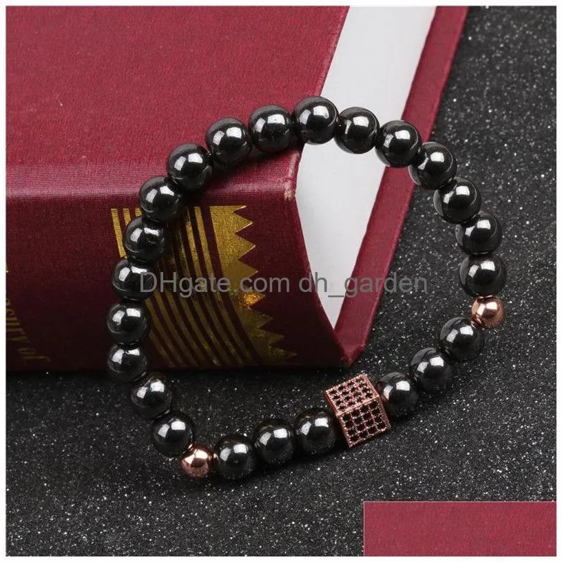 black zircon box magnet beads strands bracelet stone bracelets wristband cuff women men fashion jewelry