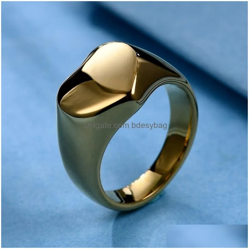 stainless steel glaze blank heart ring band women men gold plated chunky rings lovers finger military hip hop fashion jewelry will and
