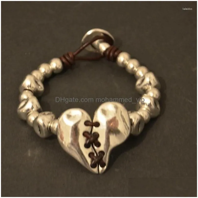 charm bracelets leather rope bracelet irregular stitching heart wristband bohemian punk