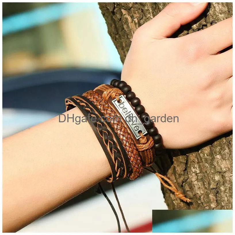 update believe bracelet adjustable weave charm braid leather multilayer bracelets wristband banle cuff women mens