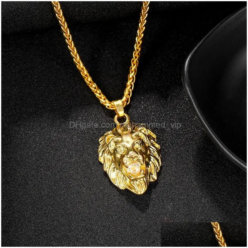 hip hop jewelry men gold sliver chains necklaces for men fashion rock animal stainless steel  head pendant necklace