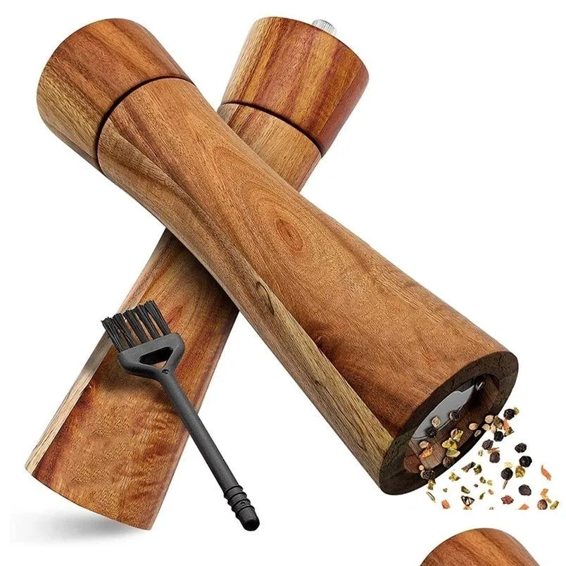 wooden pepper mills workmanship salt and grinder spice mill in a set with ceramic grinder cleaning brush 220311