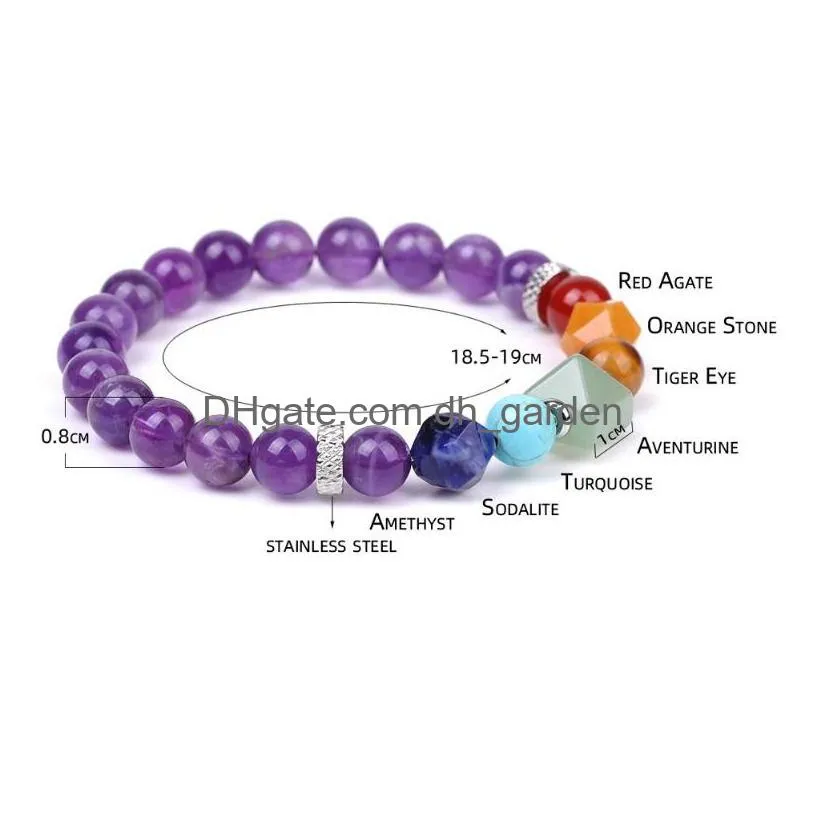 8mm natural stone green aventurine pyramid bracelet yoga 7 chakra gemstone beads bracelet for men women jewelry