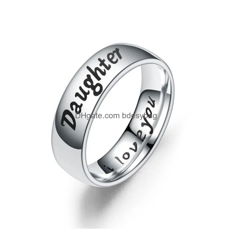 stainless steel family member ring band letter mom son daughter rings gift for women men hip hop jewelry drop ship