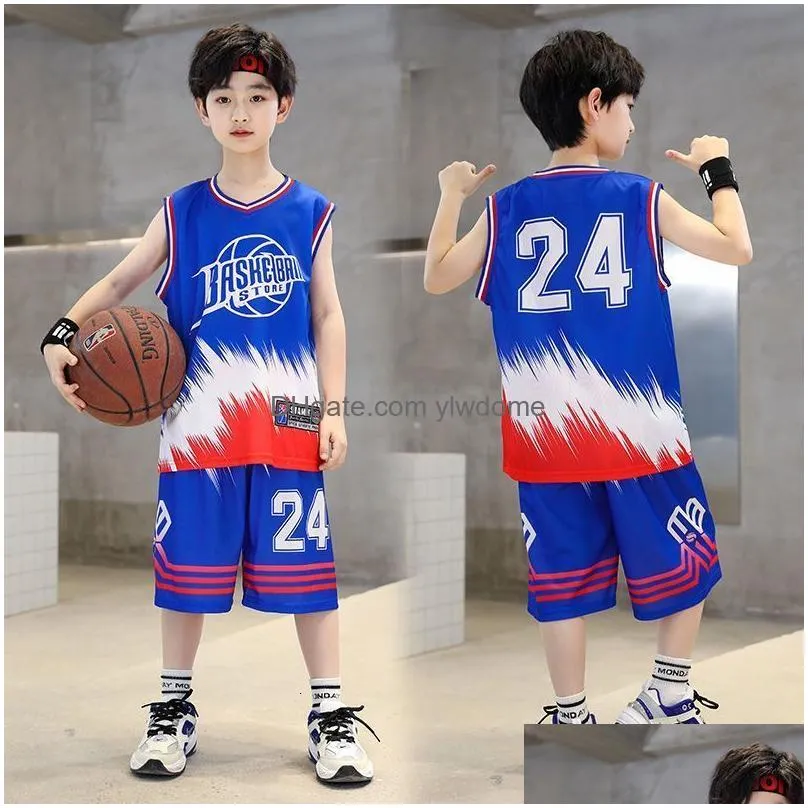 jerseys boys summer quickdry basketball sports suits 414 years sleeveless vsetshort pants 2pcs sets kids outfits clothing 230613