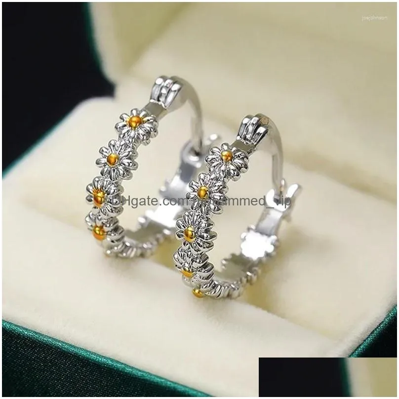 hoop earrings retro  daisy for women simple stylish versatile girl accessories small round circle trendy jewelry drop ship