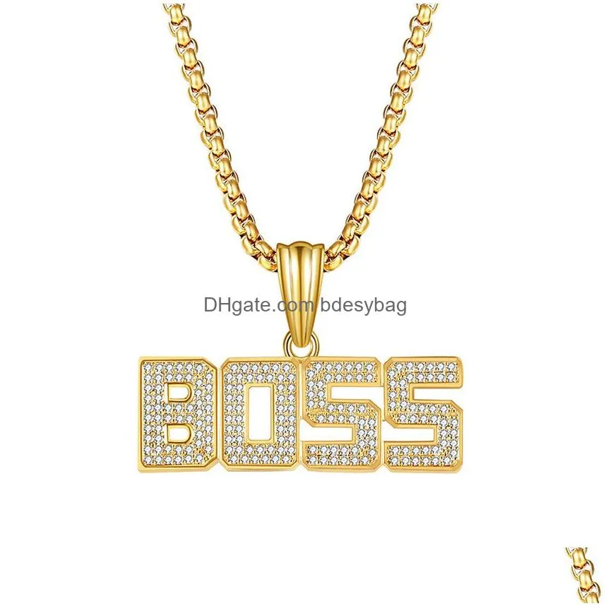 gold chain hip hop letter boss pendant necklace bling diamond necklaces for men women nightclub fashion jewelry will and sandy