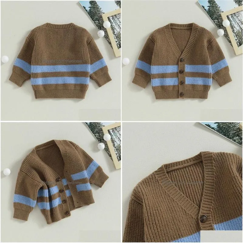 toddler baby girls knit cardigan cute striped print button down sweater outwear childrens tops kids winter clothing 240124