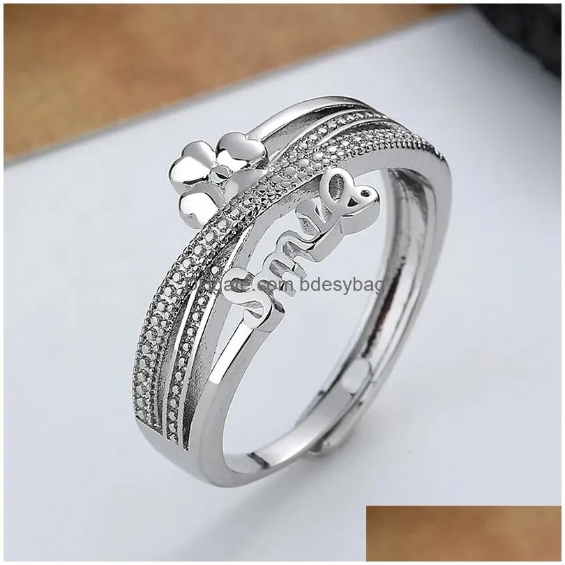 letter smile rotatable charm adjustable ring band open adjustable rings for women girls friend gift fashion fine jewelry