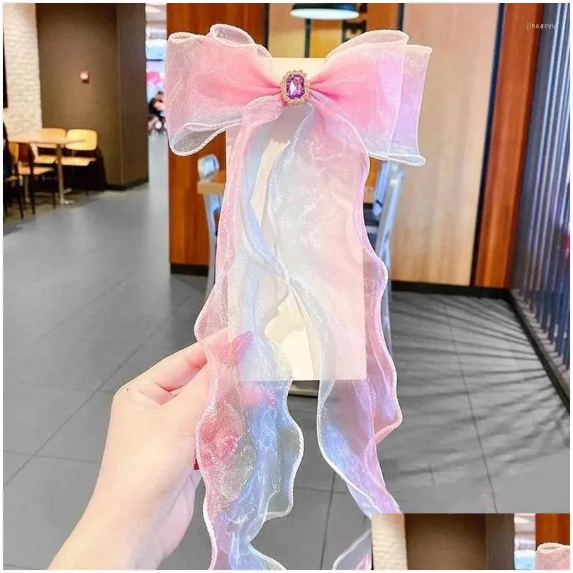 hair accessories colorful chiffon bow pins for girls cute ribbon hairpins children sweet clips women fashion