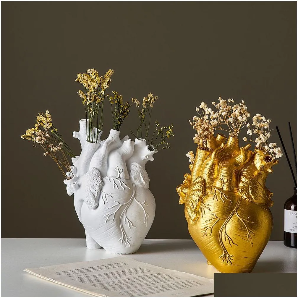 vases figurines resin anatomical heart flowerpot heart vase dried flower container vases pots heart shaped sculpture flowerpot home decoration