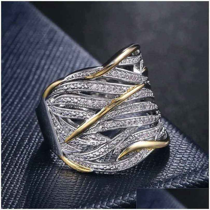 gold two tone diamond ring crystal leaf wrap rings fashion jewelry women band 080514