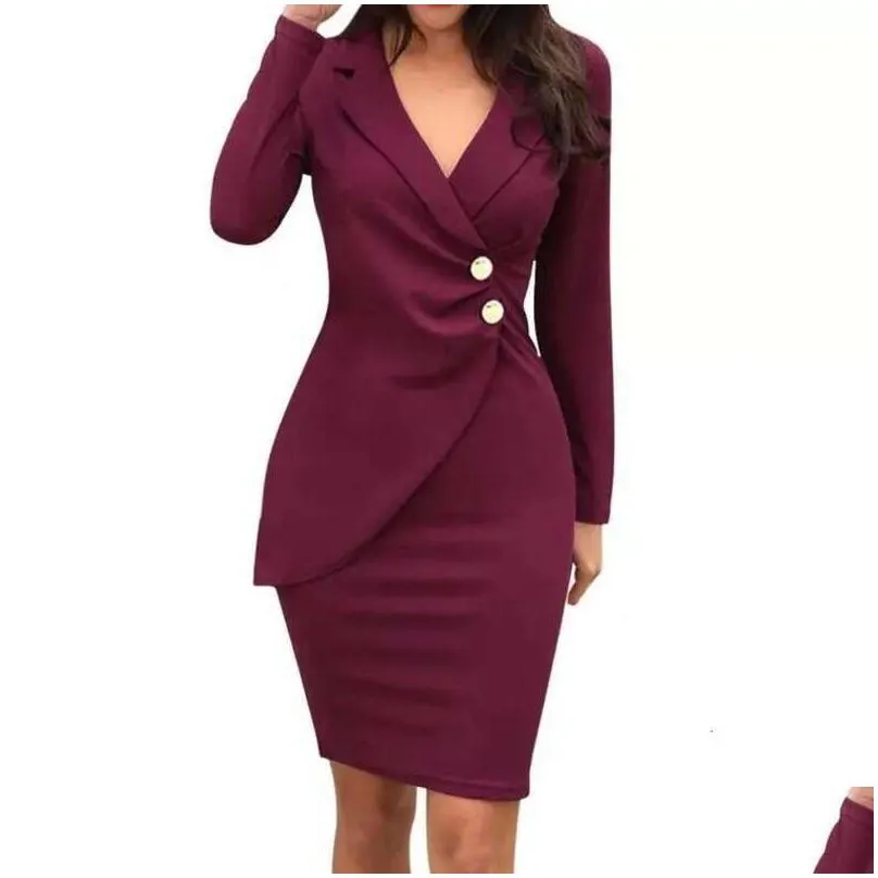 spring and autumn flat fitting button breasted dress womens