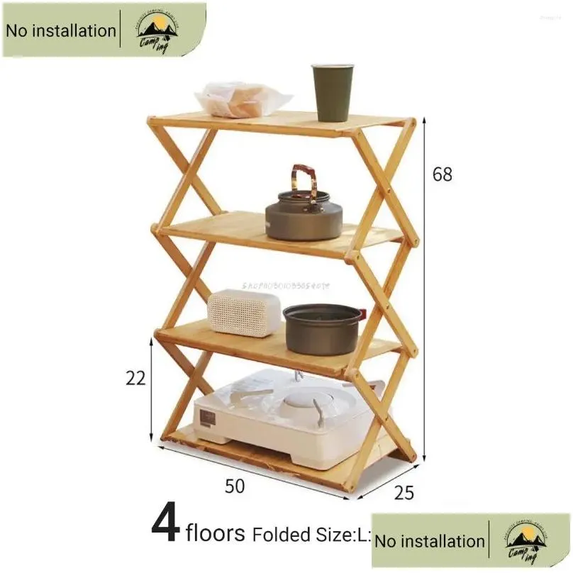 camp furniture outdoor camping bamboo shelves foldable 3-5-layer storage rack portable table flower shoe