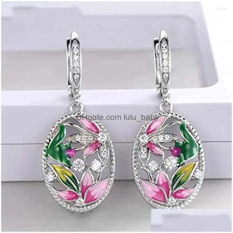 dangle earrings huitan colorful floral design for women aesthetic wedding party bridal birthday gift fashion jewelry
