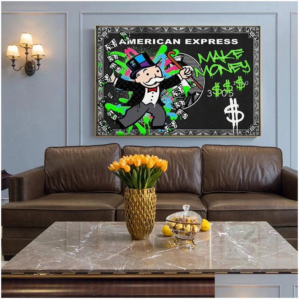 hisimple alec graffiti monopoly millionaire money street art canvas print painting time is money wall picture modern living room home decoration poster