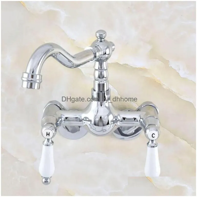 bathroom sink faucets 360 swivel chrome basin mix tap bathtub dual handles wall mounted kitchen mixer faucet 3-3/8 nqg204