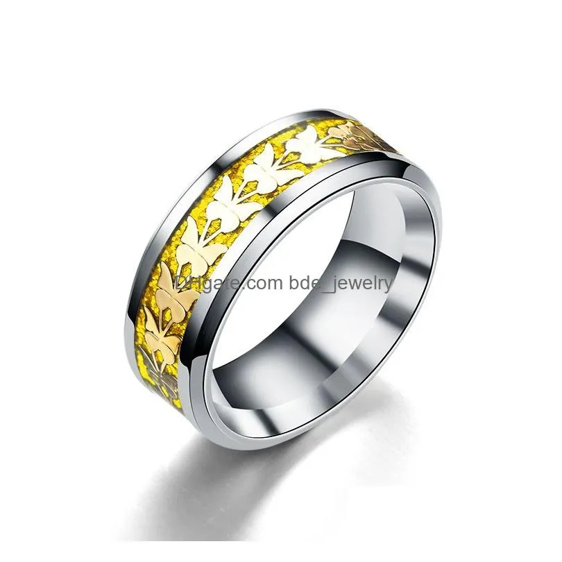 stainless steel butterfly ring band gold sequin engagement wedding rings fashion jewelry for women men will and sandy gift