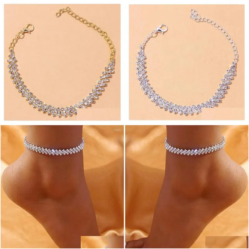 anklets shining cubic zirconia chain anklet for women fashion silver color ankle bracelet barefoot sandals foot jewelry