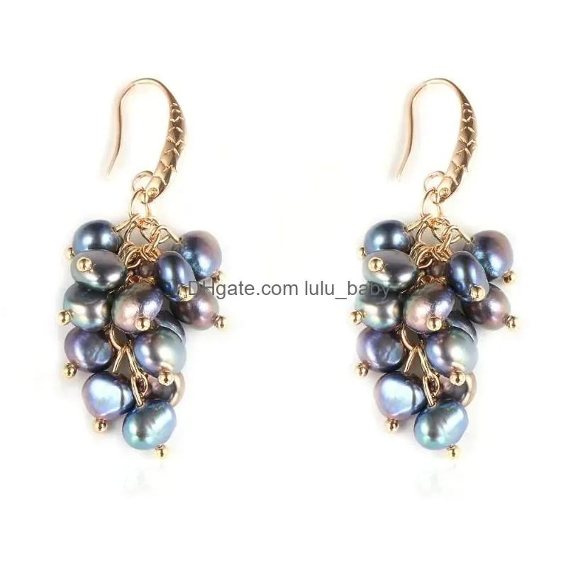 dangle earrings fashion freshwater pearls drop for women grape bunch statement french earring hoop bride wedding jewelry