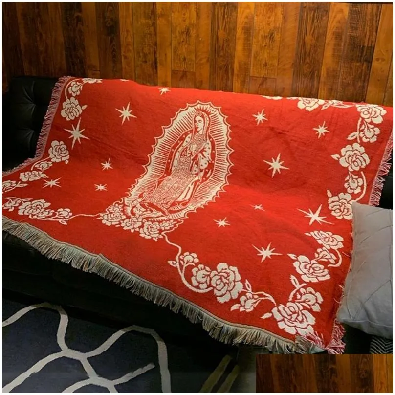 blankets maria blanket the virgin mary tapestry office air conditioning red black nap living room sofa ornaments 230621