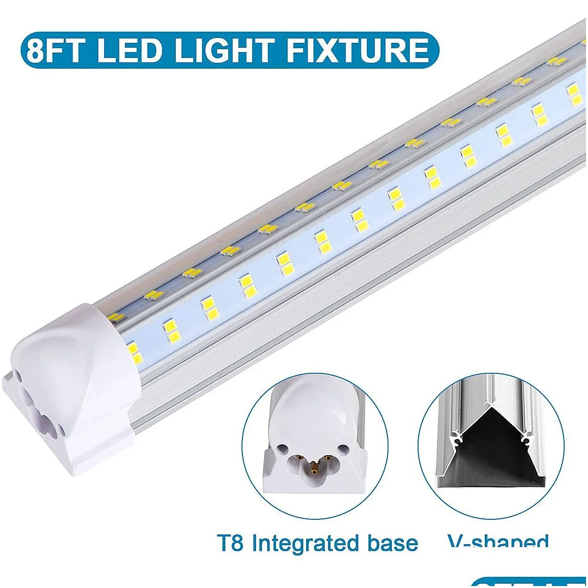 8ft led shop lights 8 feet cooler door zer leds tubes lighting fixture 4 row 144w 14400 lm v shape fluorescent clear cover linkable surface mount