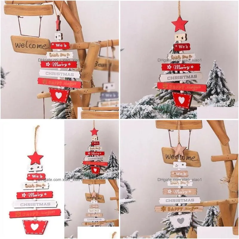 christmas decorations home decoration wooden pendant hanging door hanmade diy xmas tree party supplies