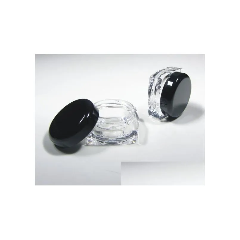 50pcs cosmetic jars thick wall square plastic beauty containers packaging - 5 gram black or clear lids add ship