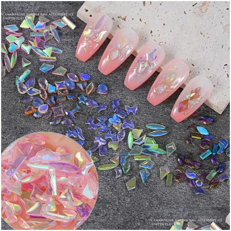 nail art decorations 5colors 100pcs/pack random resin rhinestone fancy style aurora transparent shiny 3d manicure decoration charms