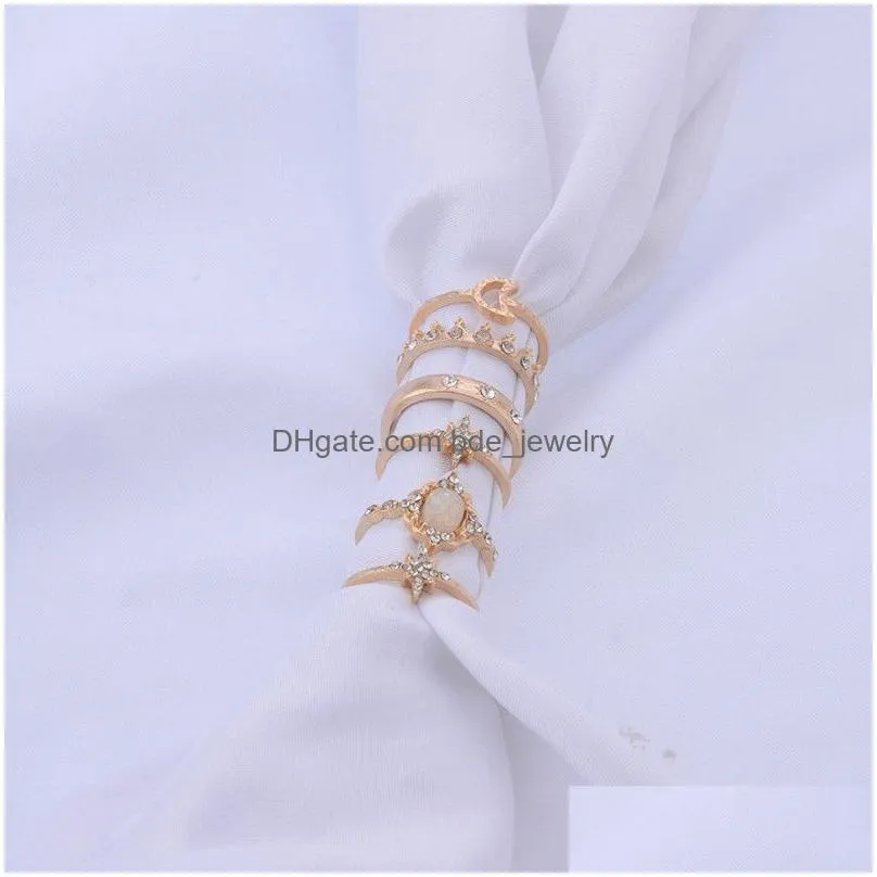 gold knuckle ring set diamond crown bow moon star rings combination stacking ring midi rings women jewelry will and sandy gift