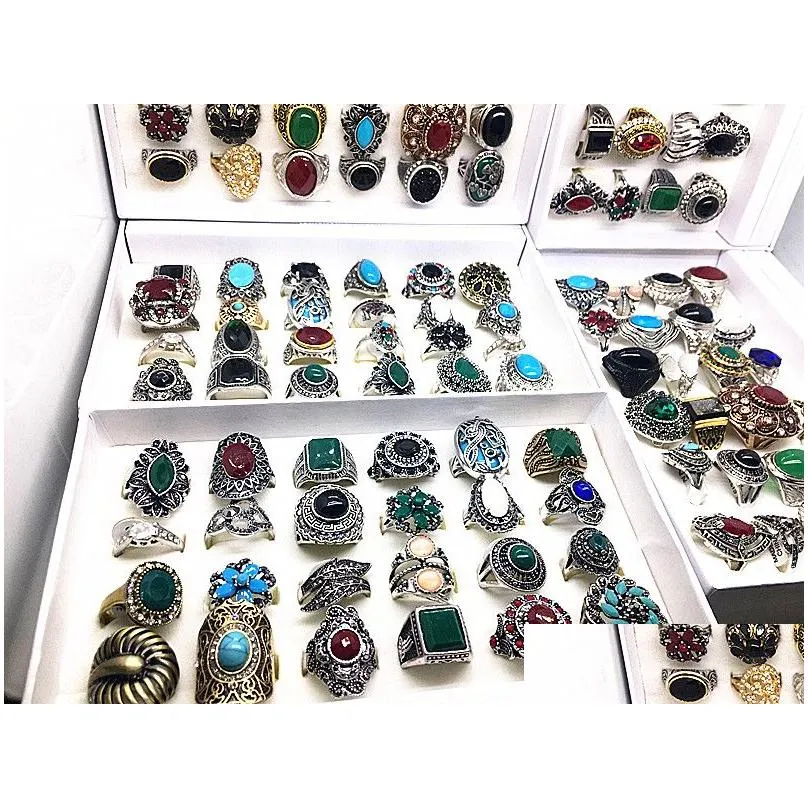 wholesale 24pcs/lot womens rings vintage jewelry antique silver plated gold color rhinestone gem ring brand mixed styles with a