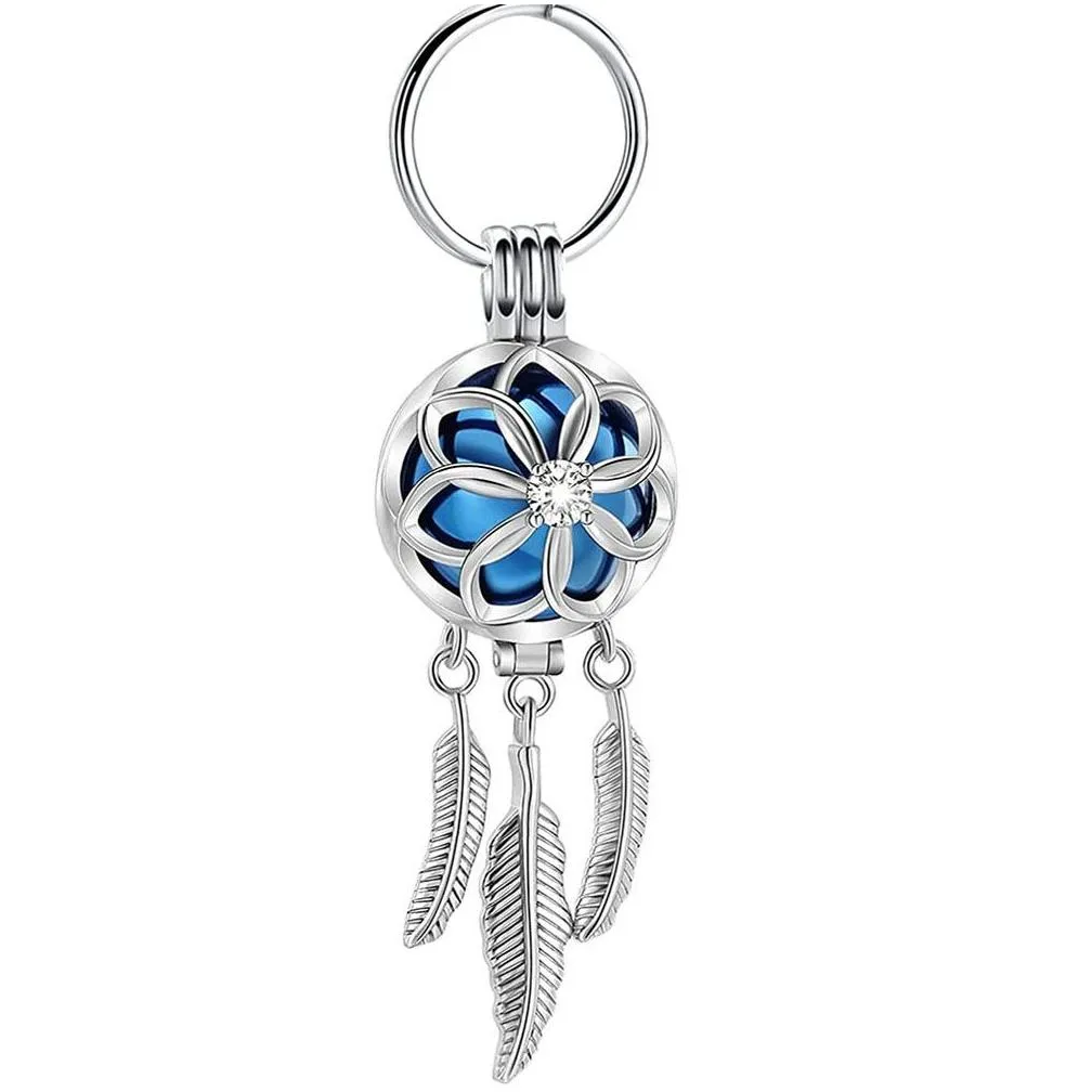 Key Rings Stainless Steel Dream Catcher Ring Memorial Urn For Human Pet Ashes Keychain Feather Tassel Pendant Jewelry Keepsake Gift Otaiq