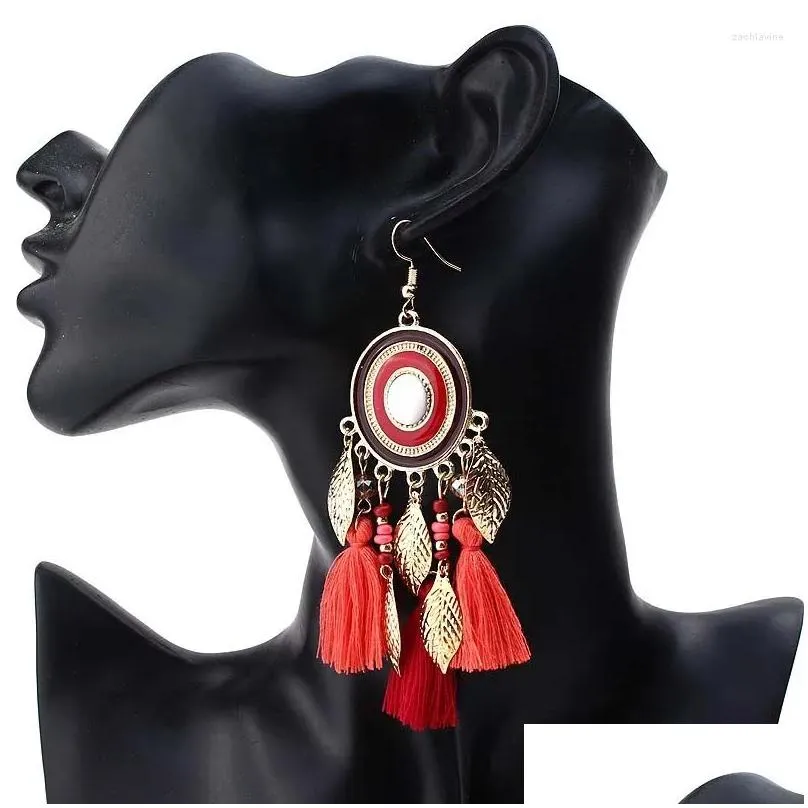 dangle earrings bohemian ethnic long metal leaf rice bead tassel oval drop glaze handmade earring female vacation party jewelry