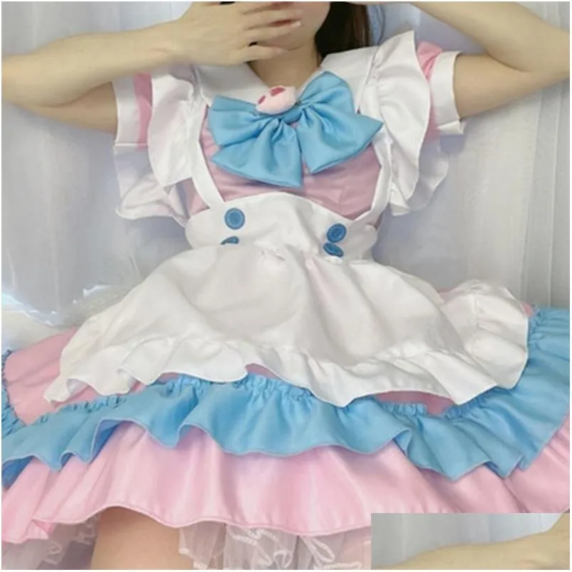casual dresses women lovely maid cosplay costume sweet lolita dress long sleeve waiter party cute japanese french outfit