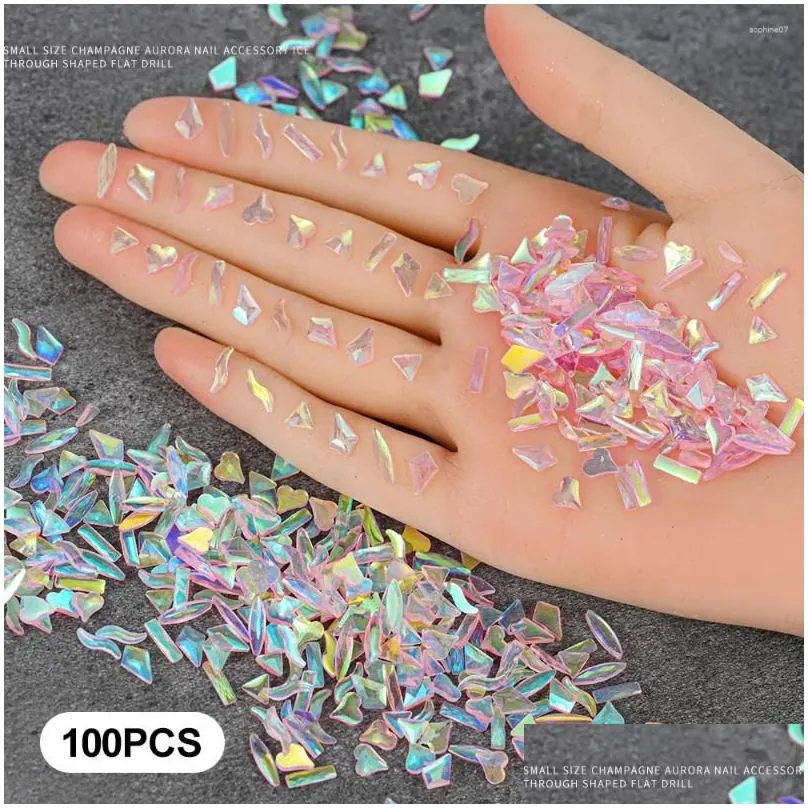 nail art decorations 5colors 100pcs/pack random resin rhinestone fancy style aurora transparent shiny 3d manicure decoration charms