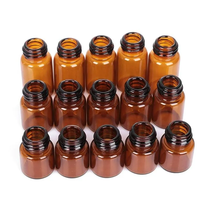 1ml 2ml 3ml 5ml empty dram glass essential oil bottle thin small amber perfume vials mini plastic refillable bottles medicine jar orifice pill brown