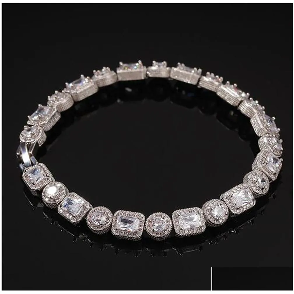men square round mixed diamonds bracelet bling tenns bracelet gold silver 8inch 8mm simulate dimonds bangles braceles