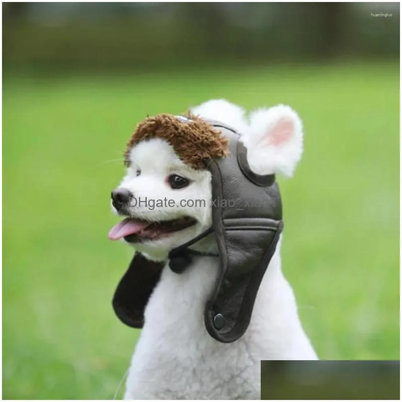 dog apparel costume hat puppy trapper pilot cap winter warm hat with ear holes brown fleece headwear