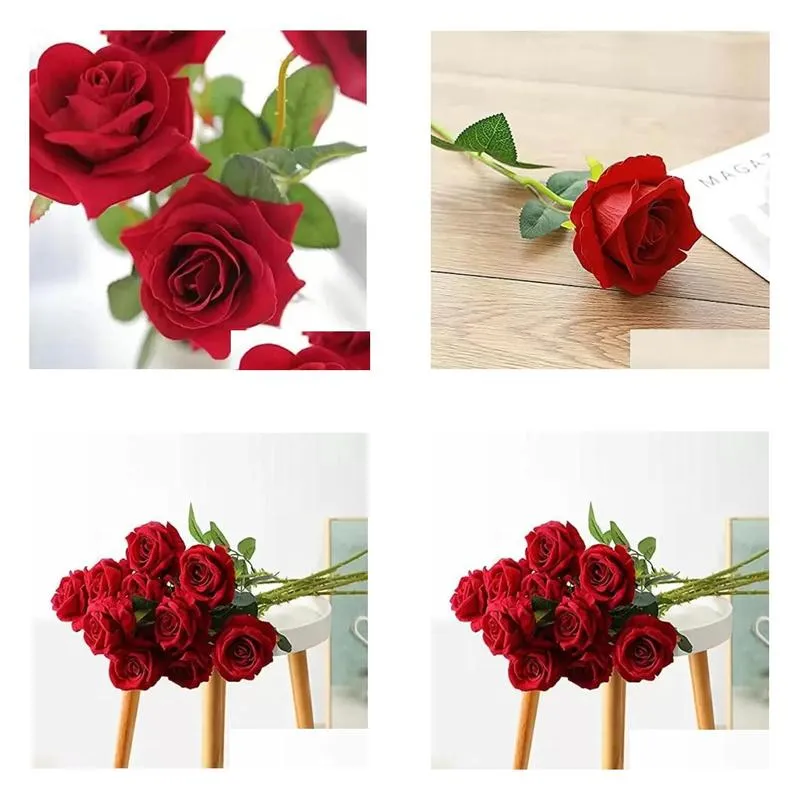 decorative flowers rose artificial flower realistic roses bouquet long stem single fake floral for home office parties and wedding