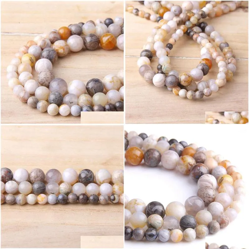other natural bamboo leaf agates stone loose round ball beads for diy necklace bracelet jewelry making findings bead length 38cm