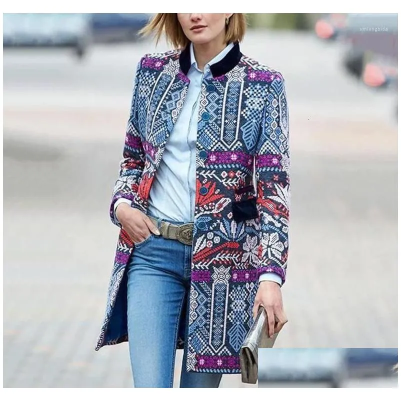 womens trench coats 2022 spring autumn overcoat expert nation style printing long sleeve coat women basic outerwear