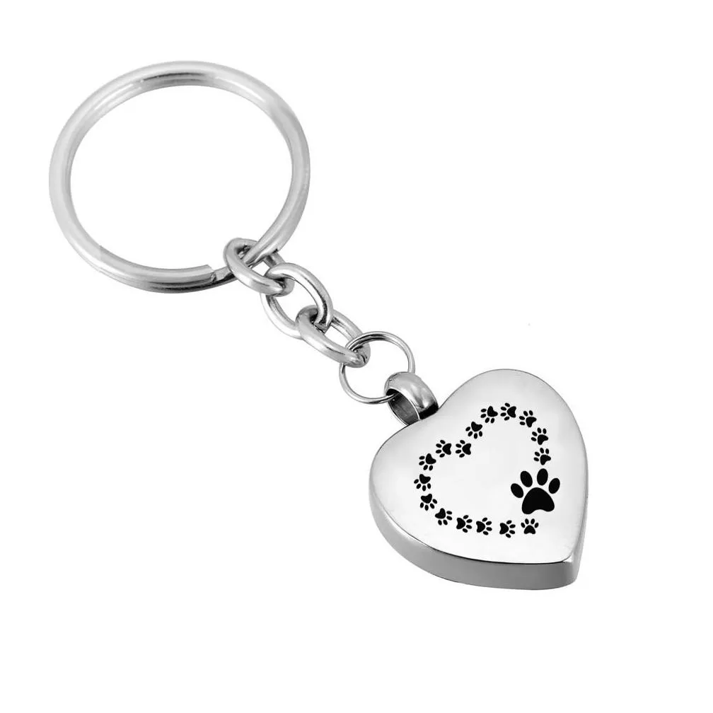 Key Rings Heart Engraving Pendant Chain Cremation Urn Ring Memorial Human Pet Ashes Keepsake Ornaments Jewelry For Men Women Drop Del Otyob