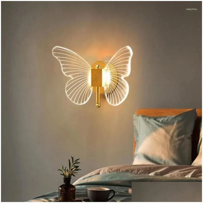 wall lamps butterfly creative led light bedroom bedside aisle stair home decor lighting fixtures