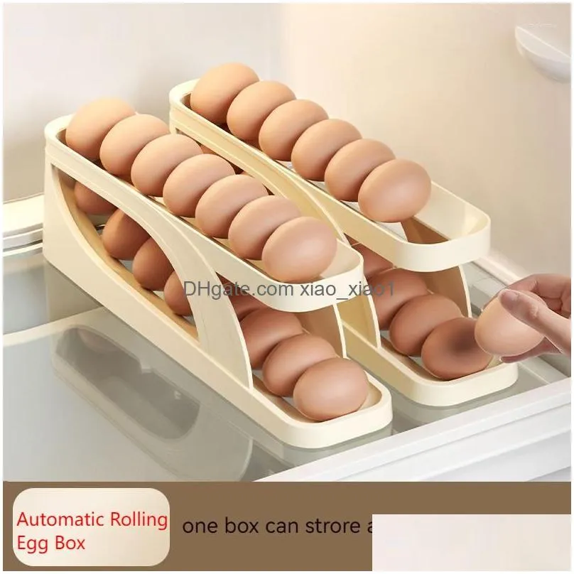 storage bottles egg box automatic rolling kitchen refrigerator organizer transparent container plastic holder tray