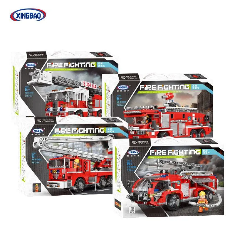 xingbao 03028-03031 city water tank ladder fire truck model children puzzle assembling small particle building blocks